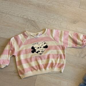 Zara Pink & Cream Striped Kids Sweatshirt with Heart Character Graphic